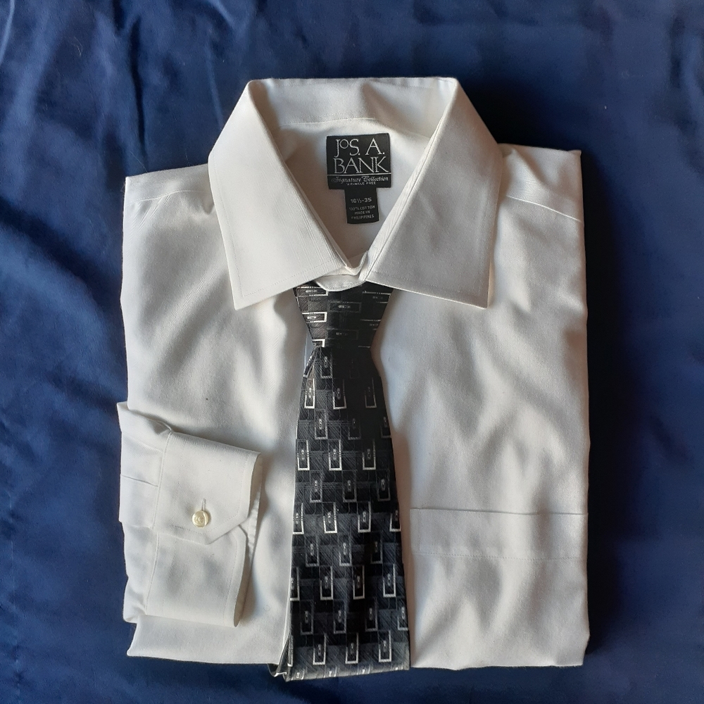 Joseph A Bank white shirt/ gŕey Arrow tie